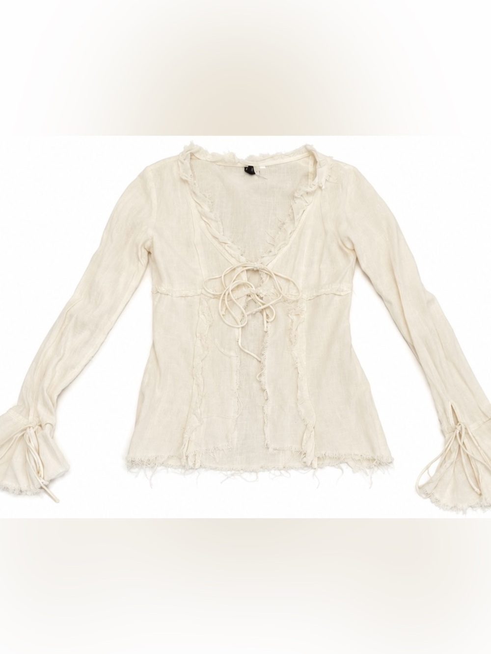 H&M Tie Front Cream Linen Top